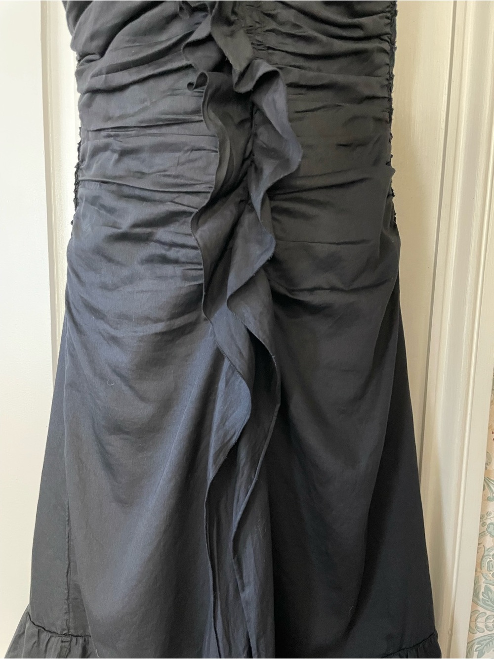 PRADA Black Ruched Ruffle Front V-neck Dress - Picture 3 of 11